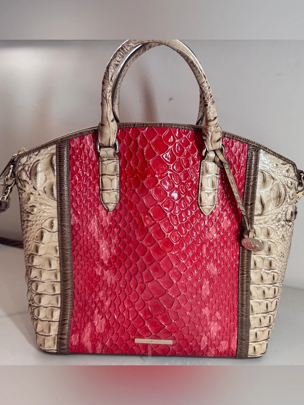 NWT Brahmin Large Duxbury Leather Satchel: Candy Apple Carlisle